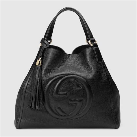 gucci black leather drawstring closure|Gucci Interlocking G Soho .